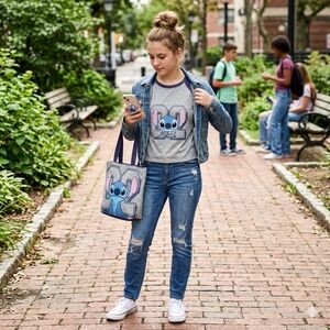 Disney's Stitch Cropped Tee - Gray and Blue